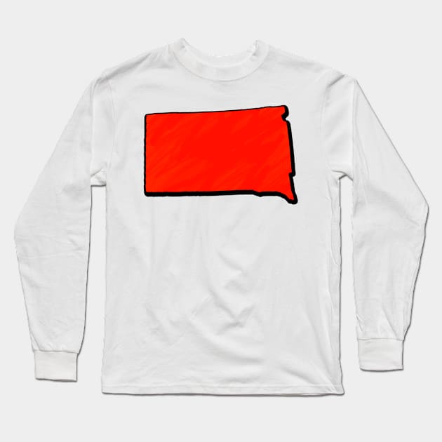 Bright Red South Dakota Outline Long Sleeve T-Shirt by Mookle